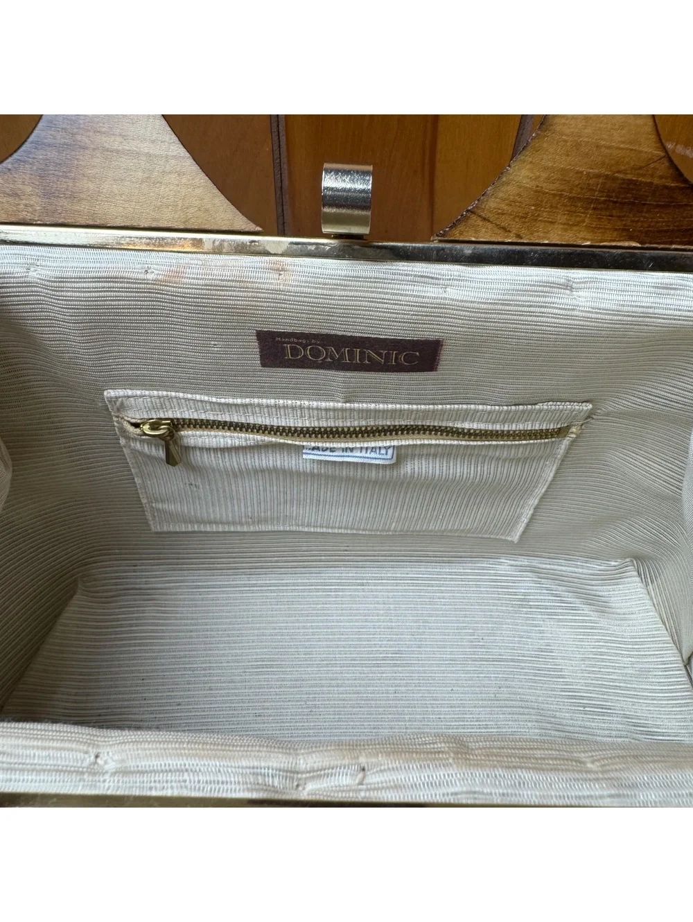 Vintage Italian Raffia Handbag Wooden Handle Clutch Purse Made In Ital